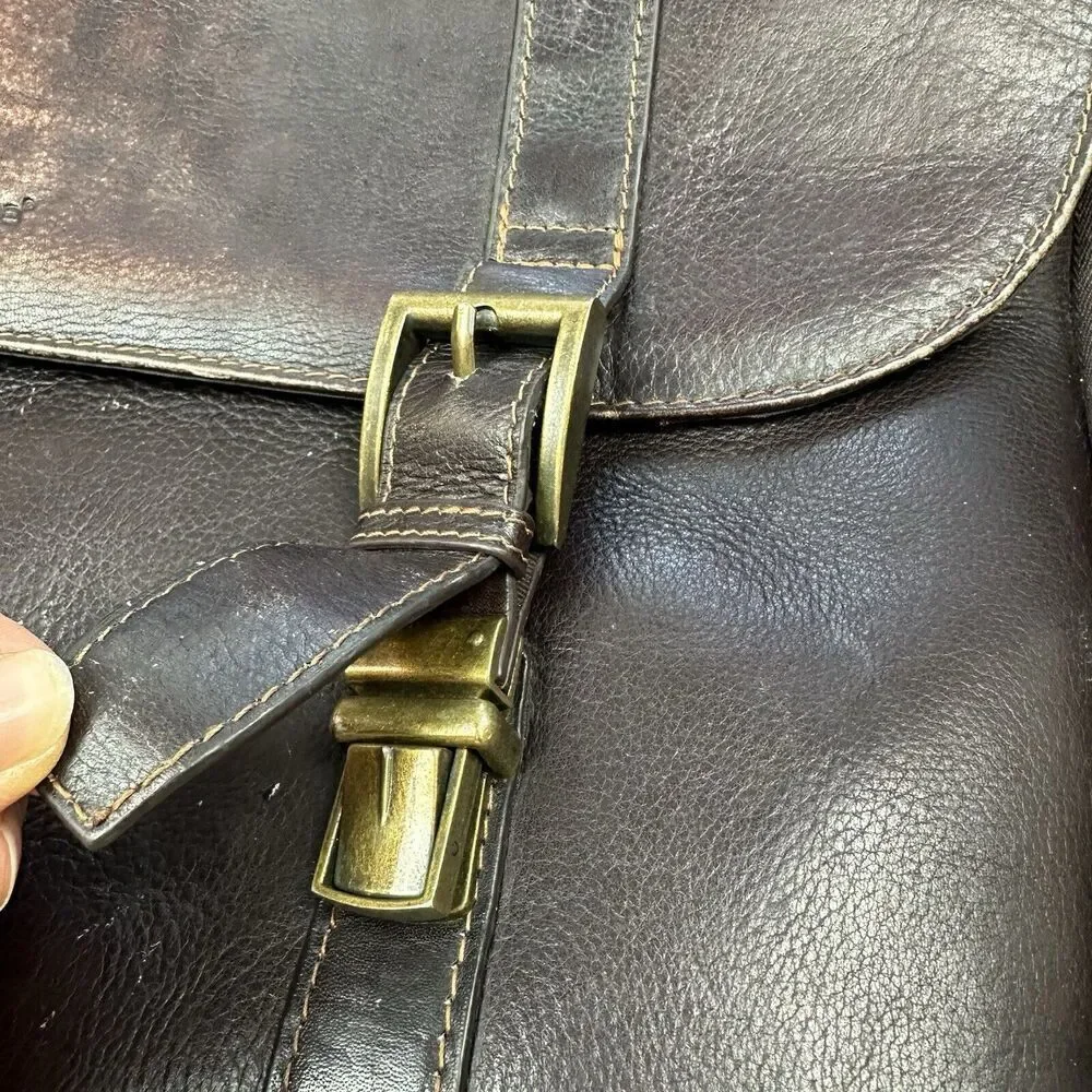 Samsonite Leather Briefcase Laptop Messenger Bag Dark Brown Shoulder Strap